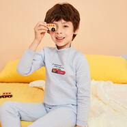 三槍保暖內衣套裝全棉兒童三層空氣棉女孩 秋冬季男孩夾棉內衣暖棉A類(lèi) 男藍色賽車(chē)（半高領(lǐng)） 160 適合身高146-160/體重76-95斤