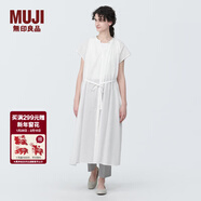 MUJI女式 強捻法國袖連衣裙 女裝裙子夏季純棉全棉襯衫連身裙BC2JGC4S 白色 L(165/88A)