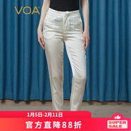 VOA緞面19姆米彈力絲綢自然腰暗扣純色偏OL風(fēng)輕熟女九分鉛筆褲 K35 緞面流紋白（W14） 2XL