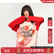 LALABOBO[蘇新皓同款]個(gè)性涂鴉長(cháng)袖t恤男女純棉寬松百搭上衣潮流RBDC-DT12 紅色 XS