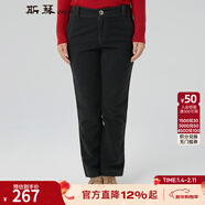 siqin斯琴女裝秋冬黑色純棉直筒長(cháng)褲彈力休閑牛仔褲AEQK013 黑色 XL