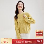 尚都比拉冬季復古菱格麻花毛衣女小個(gè)子圓領(lǐng)百搭針織衫 草黃色 L 