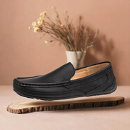CCE真皮一腳蹬豆豆鞋男牛皮時(shí)尚潮流懶人鞋方頭手工套腳男鞋1031 黑色 42
