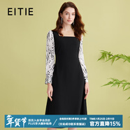 愛(ài)特愛(ài)（EITIE）方領(lǐng)復古氣質(zhì)女裙收腰顯瘦印花拼接連衣裙春季新款A2507507 固黑色22 XL 170