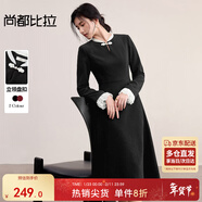 尚都比拉立領(lǐng)盤(pán)扣國風(fēng)連衣裙女秋季雙層蕾絲荷葉袖A字裙顯瘦收腰中長(cháng)裙