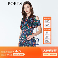 PORTS寶姿商場(chǎng)同款新品女裝優(yōu)雅紅花藍屋露肩連衣裙LN8D131HPT037 丈青印花 L (8)