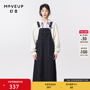 幻走（MOVEUP）2023冬季新款.FUN系列撞色趣味織嘜設計師紐扣背帶裙 夜黑 M