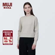 MUJI女式 棱紋編織 圓領(lǐng)短款針織衫 長(cháng)袖女款 女裝 薄款毛衣 燕麥色 S (155/80A)