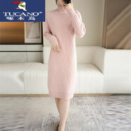啄木鳥(niǎo)（TUCANO）中長(cháng)款高領(lǐng)毛衣女2025秋冬羊毛衫打底裙新款加厚內搭針織衫連衣裙 【中長(cháng)款】*粉色 S 建議80-95斤