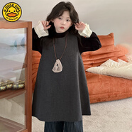 G.DUCKKIDS小黃鴨女童連衣裙秋冬法式復(fù)古毛呢背心裙小女孩高級感小香風(fēng)打底 7102灰色裙子 120cm