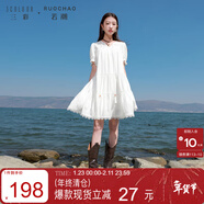 三彩2025夏季新款小白裙娃娃連衣裙寬松圓領(lǐng)甜美胖MM