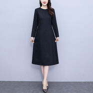 長(cháng)袖連衣裙2024新款女秋冬毛呢媽媽裝洋氣顯瘦連身裙過(guò)膝打底裙 深灰小格子 M M90-100斤