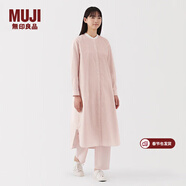 MUJI女式 水洗 平紋 立領(lǐng)長(cháng)袖連衣裙女裝裙子25年春季連身裙 襯衫裙 淺粉紅色條紋 XL （165/92A）