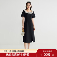 獨束大碼女裝優(yōu)雅蕾絲花邊領(lǐng)小黑裙夏裝赫本風(fēng)高腰A字中長(cháng)款裙子 赫本黑-長(cháng)款 4XL (尺碼：6)