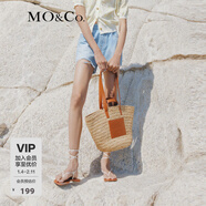 MO&Co.做舊洗水花朵貼布棉高腰牛仔短褲美式復古褲子女 牛仔淺藍色 XS 25