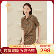 敦奴春秋季商場(chǎng)同款短袖翻領(lǐng)寬松時(shí)尚印花襯衫連衣裙 咖啡 M