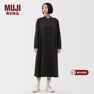 MUJI女式 法蘭絨 立領(lǐng)長(cháng)袖連衣裙女裝裙子純棉連身裙25年冬季 炭灰色格紋 XL (165/92A)