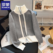 羅蒙（ROMON）針織衫女秋新款氣質(zhì)套頭減齡保暖紅色龍年本命年毛衣上衣女早春 灰色H款 均碼 建議80-140斤