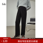 范思藍恩范思藍恩214313直筒寬松褲子女秋冬垂感高腰闊腿褲坑條針織休閑褲 黑色 S