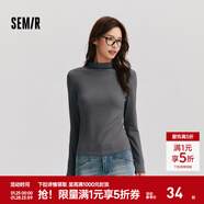森馬（Semir）長(cháng)袖t恤女短款半高領(lǐng)薄絨輕暖打底衫2024冬新款純色修身抓絨內搭 灰色調00322 M