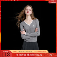 三彩2025冬季新款V領(lǐng)假兩件繡花針織衫絞花肌理長(cháng)袖套頭衫M 巖灰 L 165/88A