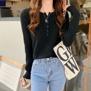 珂芙研百搭外穿針織衫女裝修身顯瘦長(cháng)袖打底衫上衣時(shí)尚內搭春秋新款毛衣 黑色 XL 【建議120-135斤】