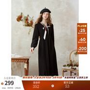 兩三事梵高文藝微醺酒會(huì )2025冬季新款印花領(lǐng)帶a字連衣裙氣質(zhì)長(cháng)裙 黑色 M