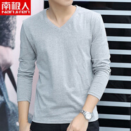 南極人（Nanjiren）潮流男士長(cháng)袖t恤純棉V領(lǐng)2025新款上衣服男裝秋季純色白體恤打底衫 長(cháng)袖V領(lǐng)灰色 XL