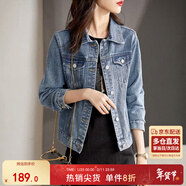 尚都比拉休閑經(jīng)典復古丹寧風(fēng)牛仔外套女春秋百搭短款上衣 牛仔藍 S碼 
