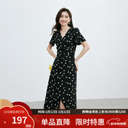 紅袖波點(diǎn)收腰連衣裙夏季新款女裝法式V領(lǐng)顯瘦減齡氣質(zhì)黑色顯白雪紡裙 黑底米點(diǎn)818 S