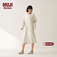 MUJI女式 柔軟針織家居連衣裙 長(cháng)袖睡裙女寬松家居服秋季 FD33CC5A 象牙白色 L -XL (170/92A)