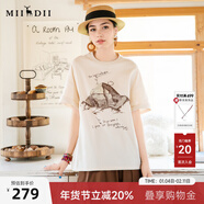 謎底印花T恤短袖女2025夏新款圓領(lǐng)粉色原創(chuàng  )繡花寬松上衣256MT6023 灰卡其 S