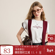 三彩2025秋季新款磨毛T恤植絨字母印花正肩短袖套頭衫休閑M 珍珠白 S