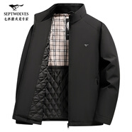 七匹狼夾克男立領(lǐng)三防秋季商務(wù)休閑百搭男士外套防風(fēng)衣單茄克衫男裝上衣 黑色（001）-立領(lǐng)棉服 5XL (195) 108A