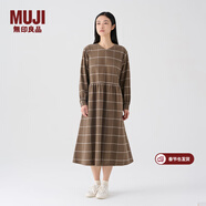 MUJI女式 法蘭絨抽褶連衣裙 美拉德純棉起毛寬松長(cháng)裙子秋冬 BC08CC3A 褪色米色格紋 M 160/84A