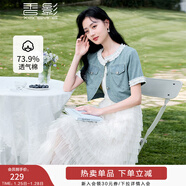 香影牛仔外套女短款2025夏季新款復古拼接圓領(lǐng)花邊短袖小個(gè)子上衣 牛仔藍 M