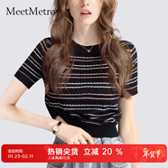 MeetMetro瑪依爾條紋短袖T恤女夏季2025夏季新款修身顯瘦短款氣質(zhì)上衣 黑色【現貨閃電發(fā)】 S