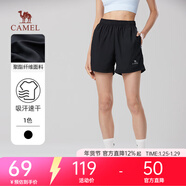 駱駝戶(hù)外運動(dòng)短褲男士透氣寬松圓領(lǐng)休閑百搭跑步健身速干褲夏季 112黑色 女款 XL