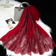 達芬奇密碼羊毛圍巾女冬兩用中式斗篷鉤花鏤空可穿旗袍的披肩生日禮物送女友 意式玫瑰 酒紅
