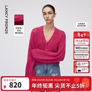 朗姿復古鏤空鉤織燈籠袖開(kāi)衫氣質(zhì)設計感毛衣上衣2025年冬季新款 玫粉色 L