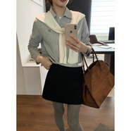 高腰毛呢A字短裙包臀修身顯瘦 女秋冬聚酯纖維短裙 2024新款百搭 黑色 現貨 S