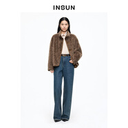 INSUN恩裳專(zhuān)選2026春季復古風(fēng)毛領(lǐng)雙面穿羊毛短外套 焦糖 L