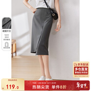 尚都比拉時(shí)髦氣質(zhì)不對稱(chēng)開(kāi)叉半身裙都市通勤不規則高腰包臀裙 灰色 M