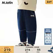 馬·拉丁馬拉丁童裝褲子冬裝男童小童撞色設計趣味印花牛仔長(cháng)褲 牛仔藍 130