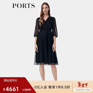 PORTS女裝春夏新款刺繡蕾絲連衣裙LT8D159TLQ003 黑色混色 14