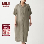 MUJI MUJI 女式 法國亞麻水洗 五分袖開(kāi)襟連衣裙 BCL08C0S