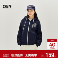 森馬（Semir）外套女春季連帽字母刺繡寬松落肩夾克分割學(xué)院風(fēng)上衣101125108002