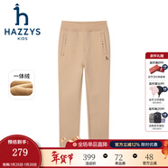 哈吉斯（HAZZYS）品牌童裝女童長(cháng)褲冬新品彈力舒適休閑百搭加厚一體絨長(cháng)褲 暖卡其 145