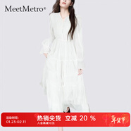 MeetMetro瑪依爾法式浪漫淑女連衣裙女2025秋新款優(yōu)雅氣質(zhì)A字長(cháng)裙 白色【現貨閃電發(fā)】 L