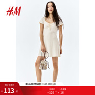 H&M女裝連衣裙2025年秋季新款蕾絲邊喇叭裙擺連身裙1275441 奶油色 XXS 155/76